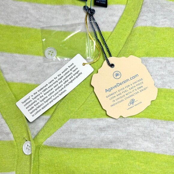 NWT Agave Denim Striped Cardigan Sz L Supima Cotton Green Oversized Boxy Preppy - Picture 10 of 11